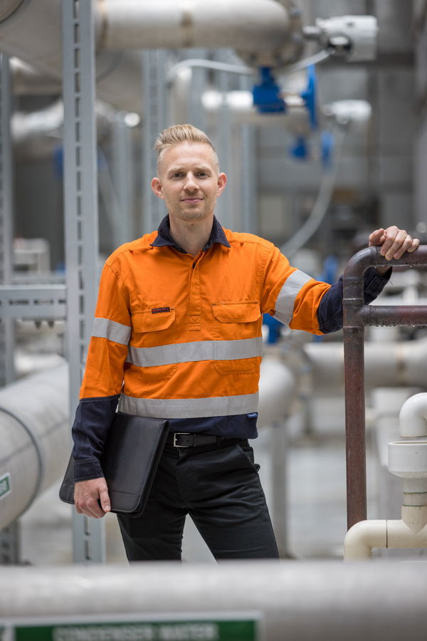Adam Jones on site in a plant room